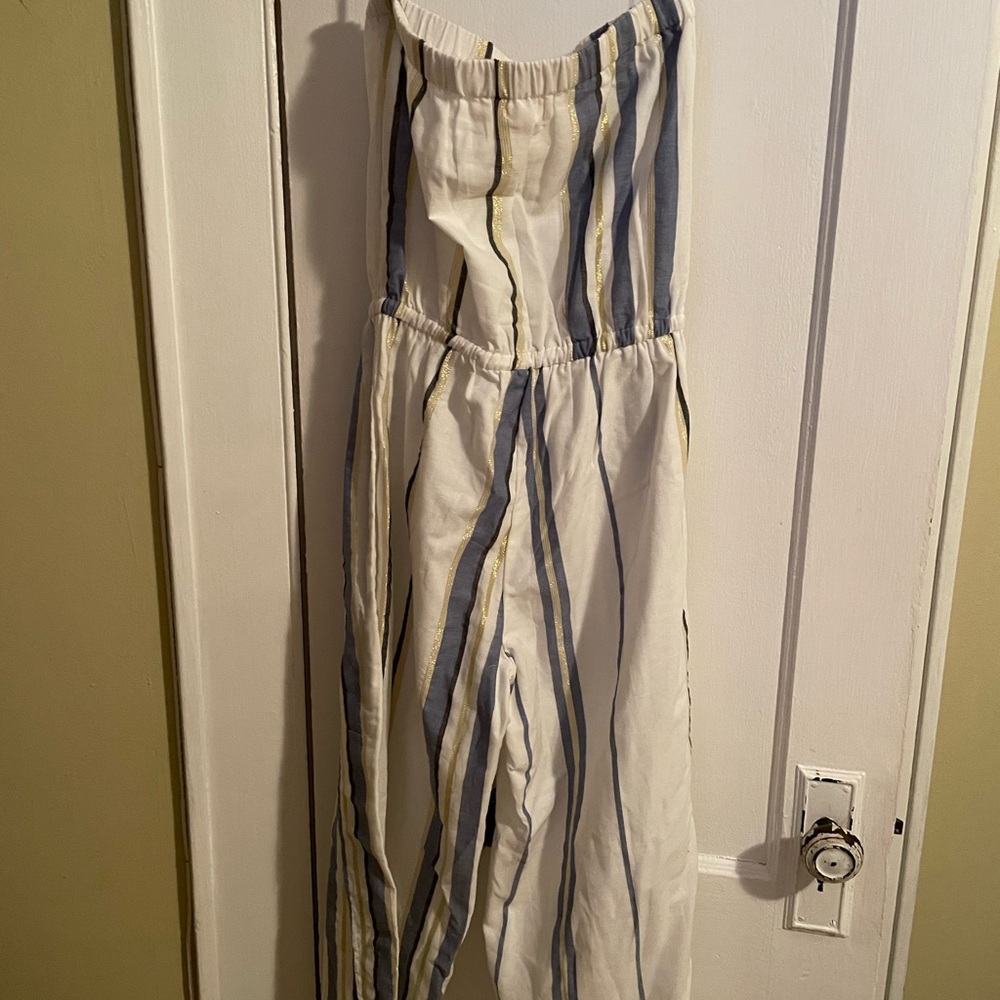 Nibi boutique blue, white and gold jumpsuit in size small